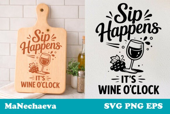 Funny Kitchen Quote SVG Wine O’Clock